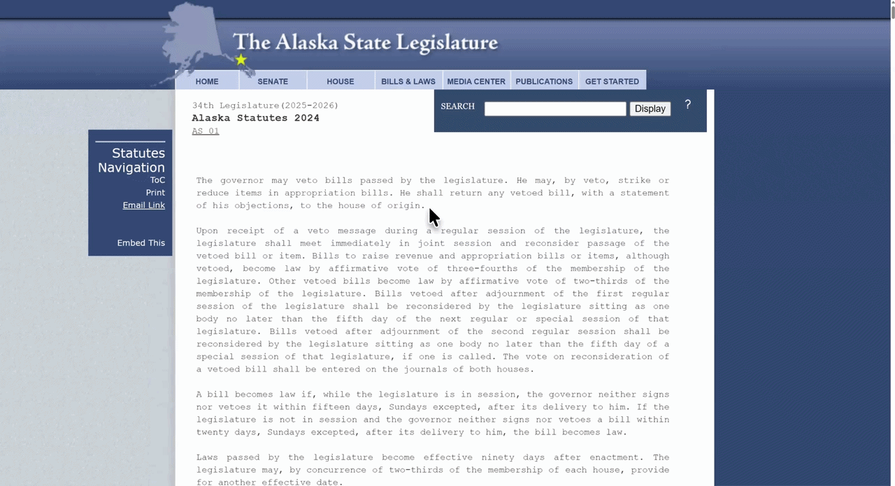 An actual page from the Alaska State Legislature's reproduction of the Alaska Statutes.