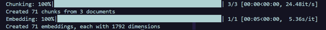 Terminal output after creating embeddings with the Isaacus API