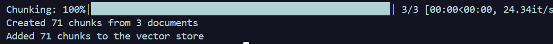 Terminal output after adding chunks to the vector store