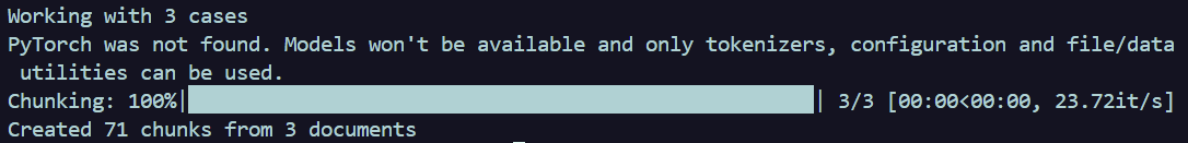 Terminal output after chunking documents with semchunk