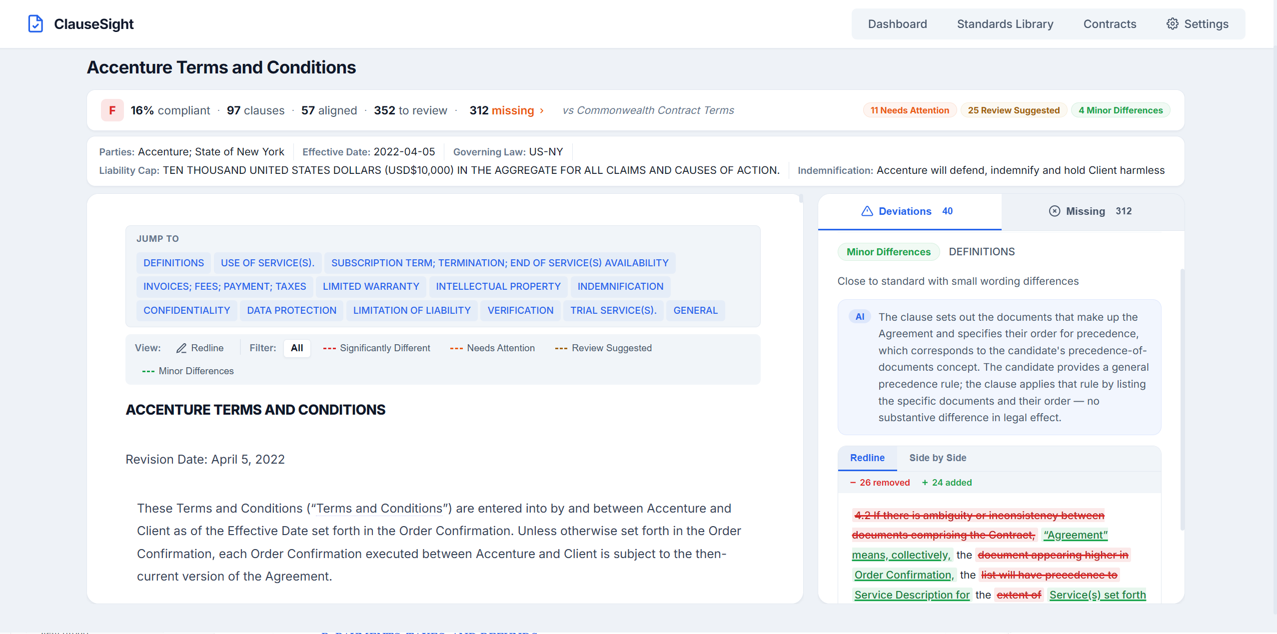 ClauseSight vendor due diligence tool powered by Kanon 2 Enricher