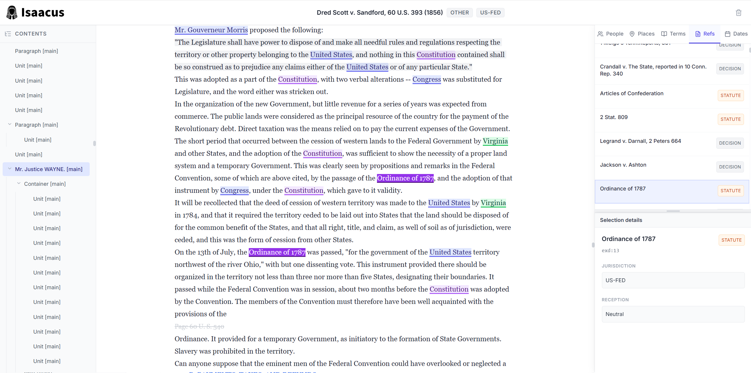 ILDGS document viewer showing Dred Scott v. Sandford enriched by Kanon 2 Enricher
