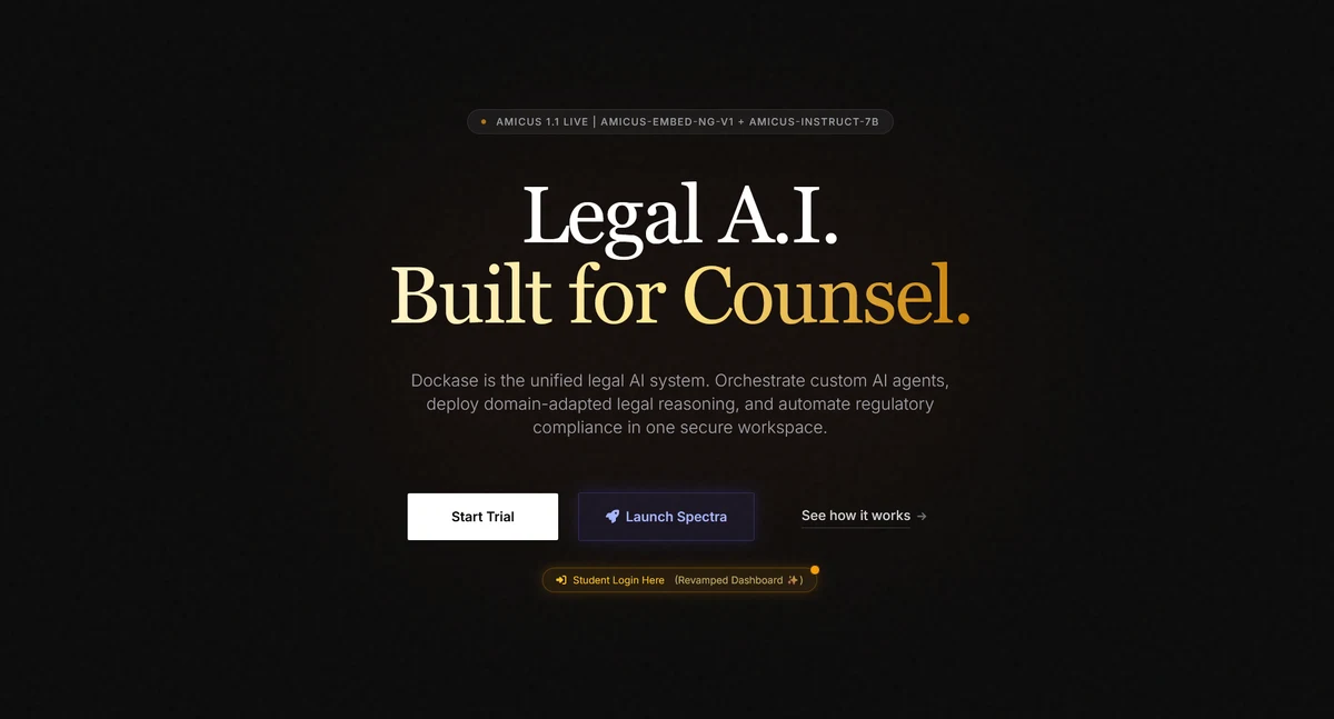 Dockase legal AI platform homepage