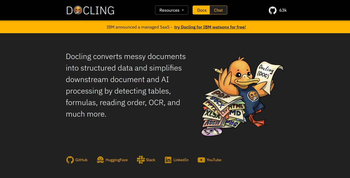 Docling document processing homepage