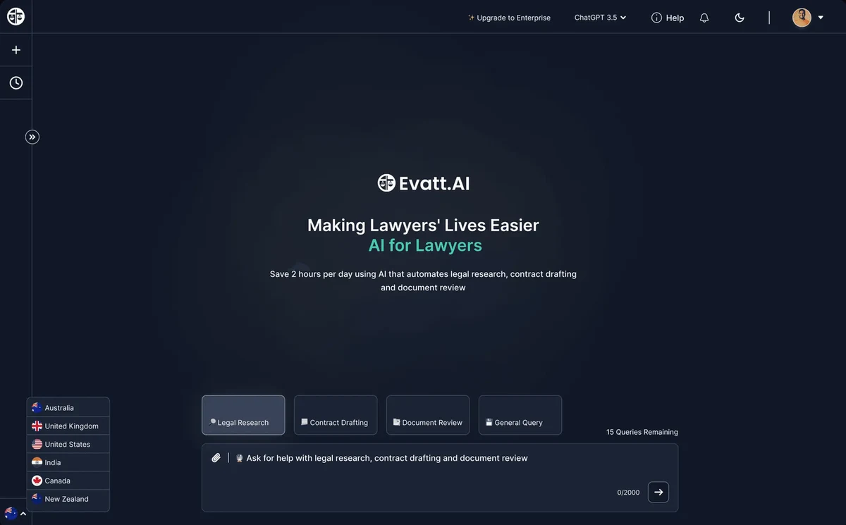 Evatt AI legal workflow interface