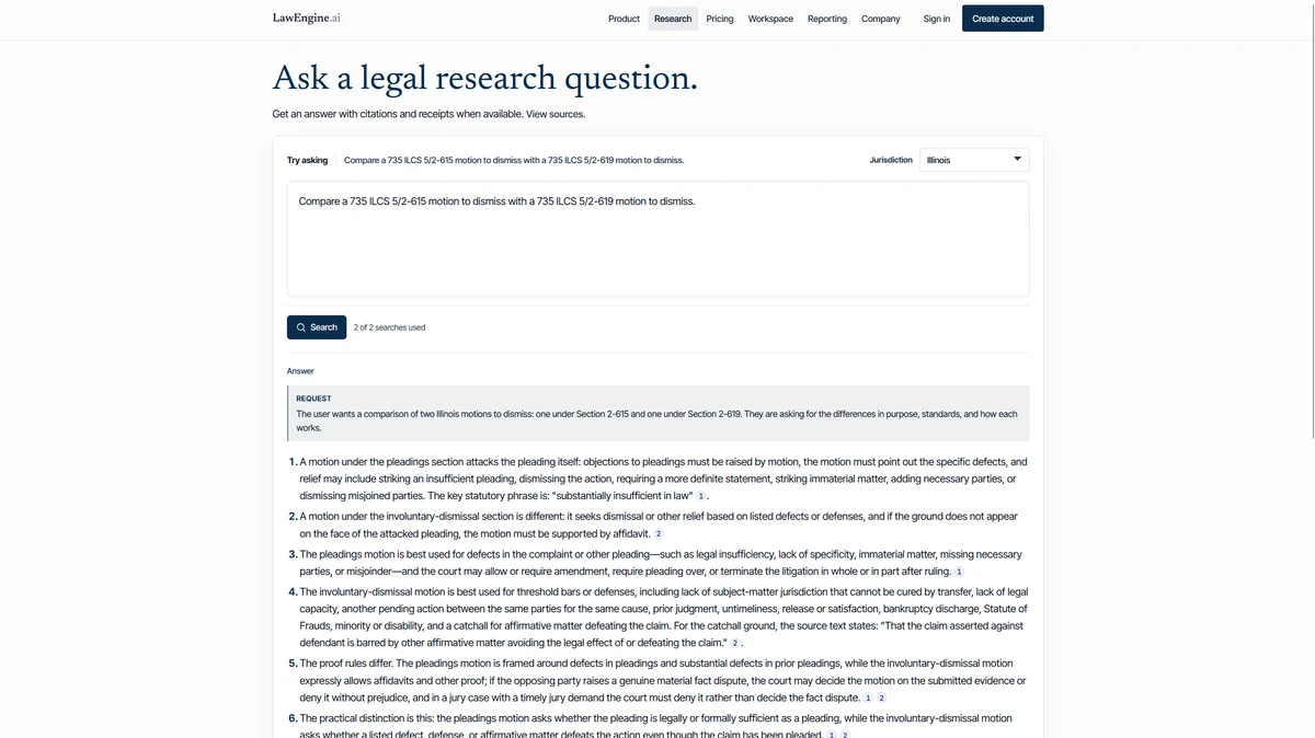 LawEngine legal search interface