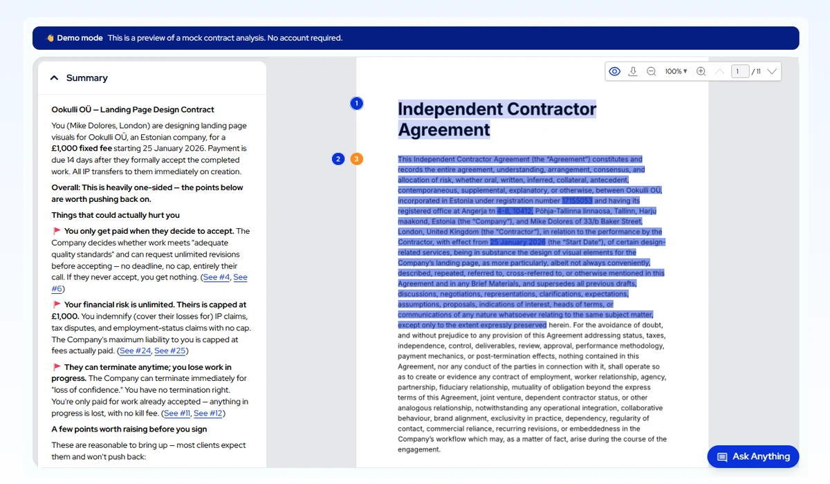 Ookulli contract analysis interface