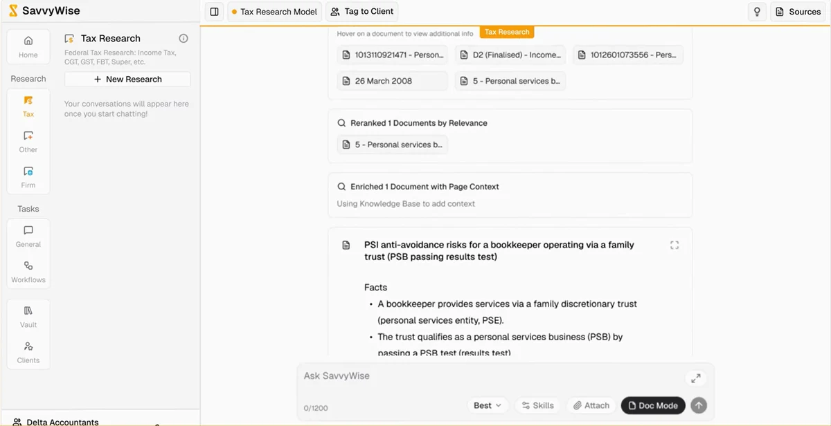 SavvyWise Australian tax law AI interface